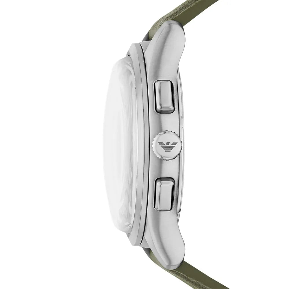 Emporio Armani 42mm Dario Black Dial Green Mirum Leather Strap Watch