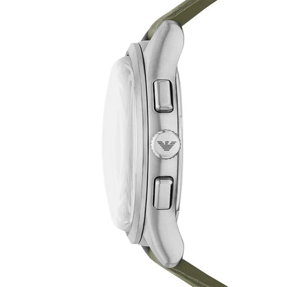 Emporio Armani 42mm Dario Black Dial Green Mirum Leather Strap Watch