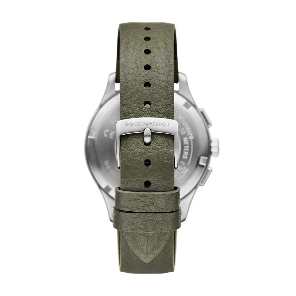 Emporio Armani 42mm Dario Black Dial Green Mirum Leather Strap Watch