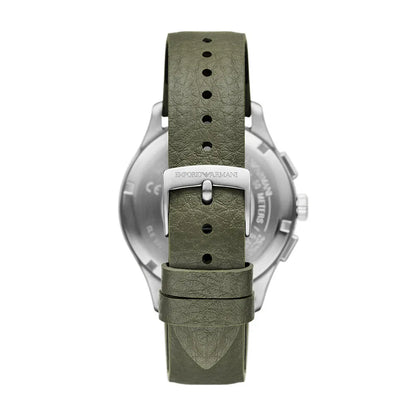 Emporio Armani 42mm Dario Black Dial Green Mirum Leather Strap Watch