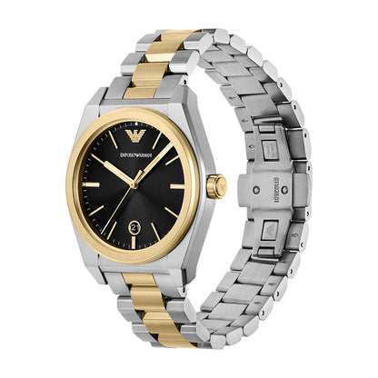 Emporio Armani 41mm Federico Date Black Dial Two Tone Stainless Steel Watch