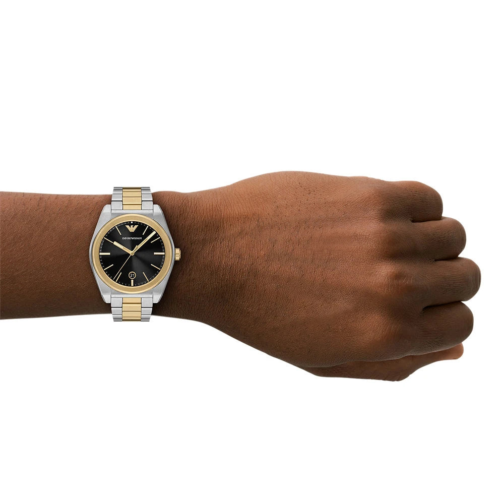 Emporio Armani 41mm Federico Date Black Dial Two Tone Stainless Steel Watch