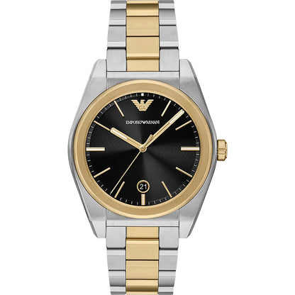 Emporio Armani 41mm Federico Date Black Dial Two Tone Stainless Steel Watch