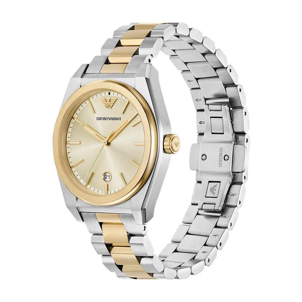 Emporio Armani 41mm Federico Date Champagne Dial Two Tone Stainless Steel Watch