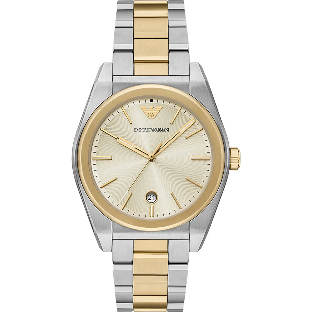Emporio Armani 41mm Federico Date Champagne Dial Two Tone Stainless Steel Watch