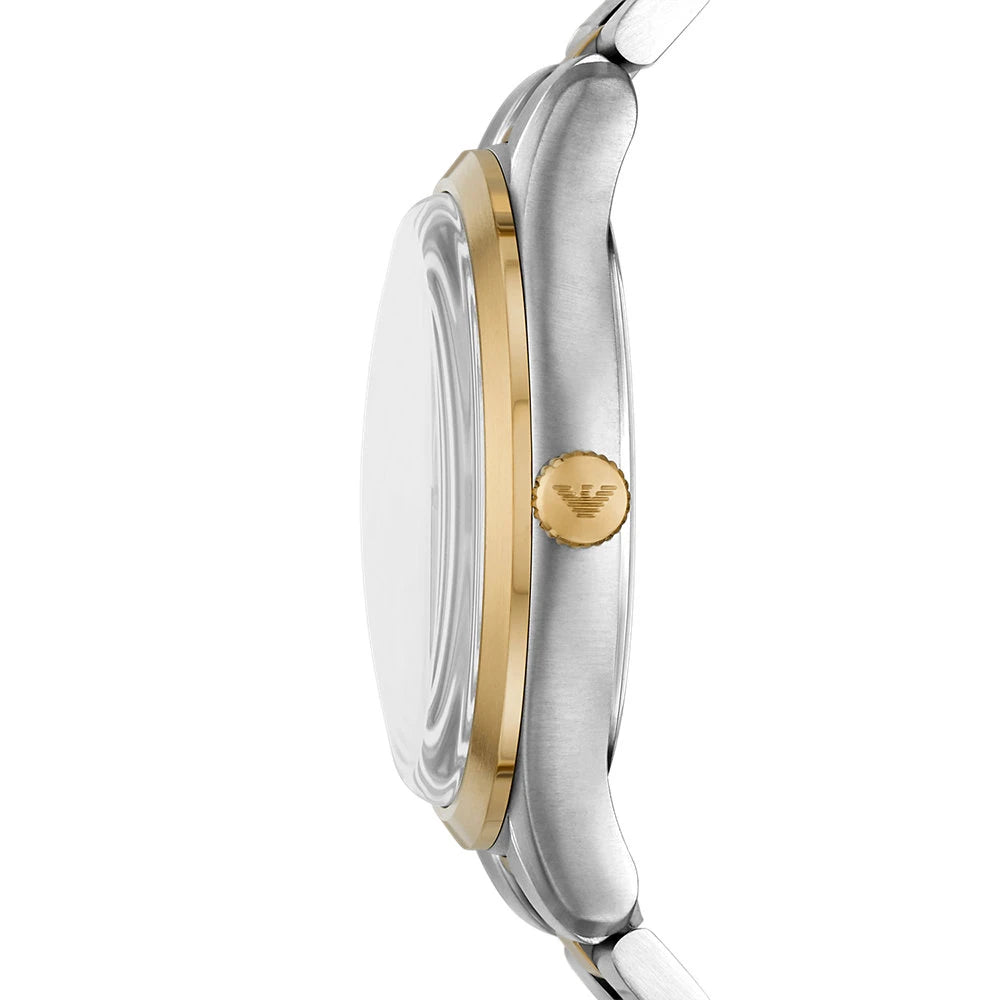 Emporio Armani 41mm Dario Silver Dial Two Tone Bracelet Link Watch