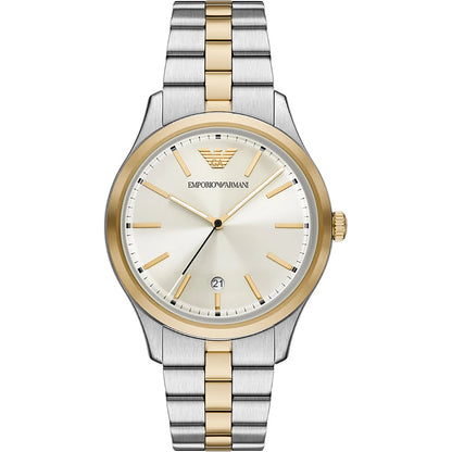 Emporio Armani 41mm Dario Silver Dial Two Tone Bracelet Link Watch