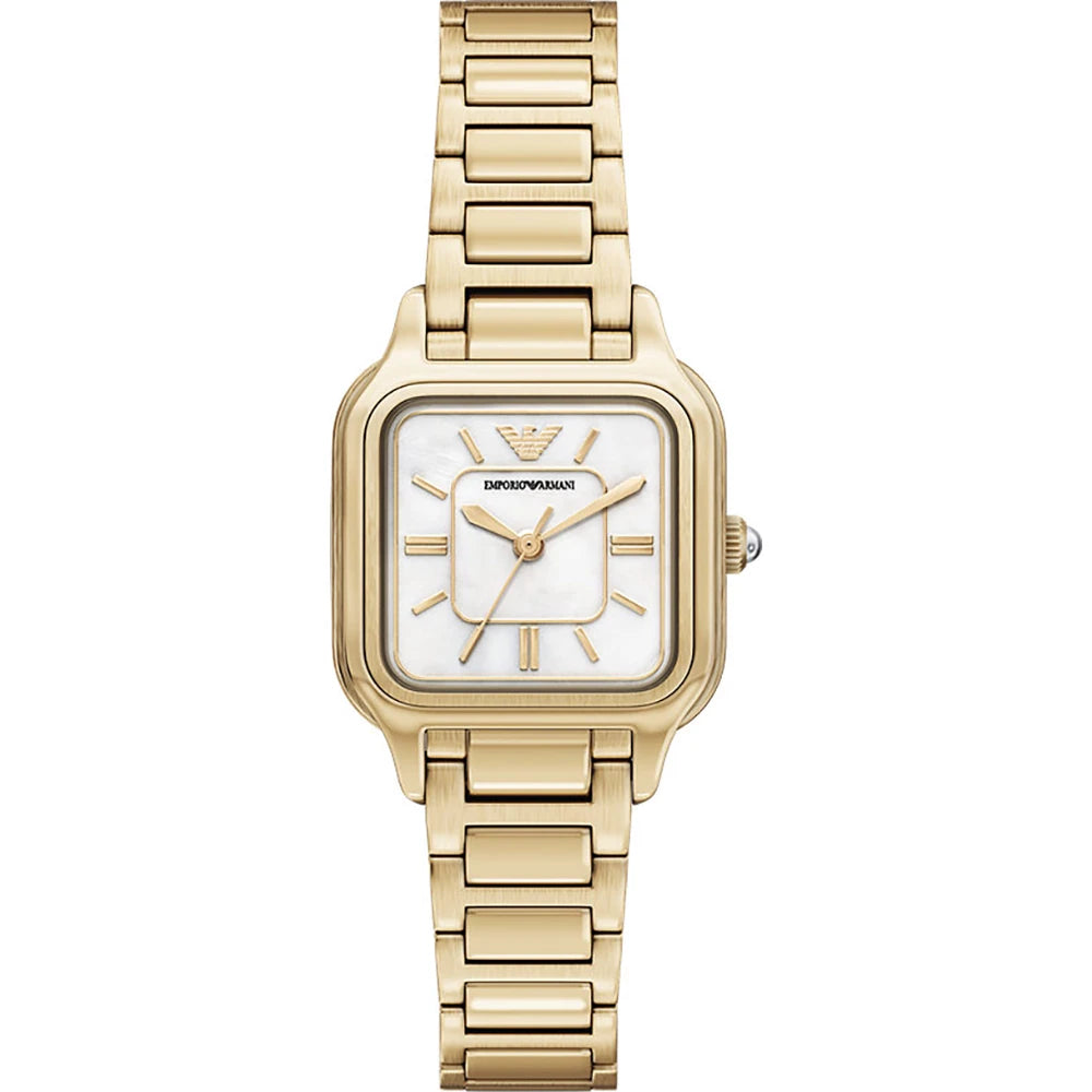 Emporio Armani 35mm Ladies Cecilia Mother of Pearl Dial Yellow Gold Tone Bracelet Watch