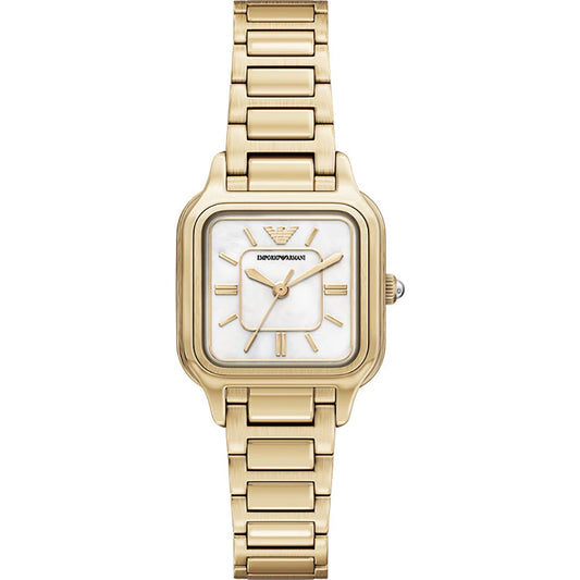 Emporio Armani 35mm Ladies Cecilia Mother of Pearl Dial Yellow Gold Tone Bracelet Watch