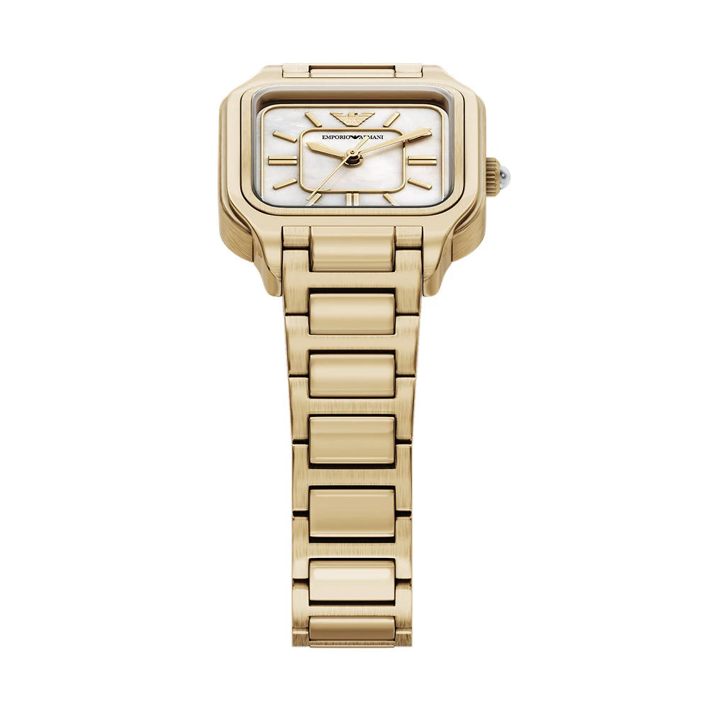 Emporio Armani 35mm Ladies Cecilia Mother of Pearl Dial Yellow Gold Tone Bracelet Watch