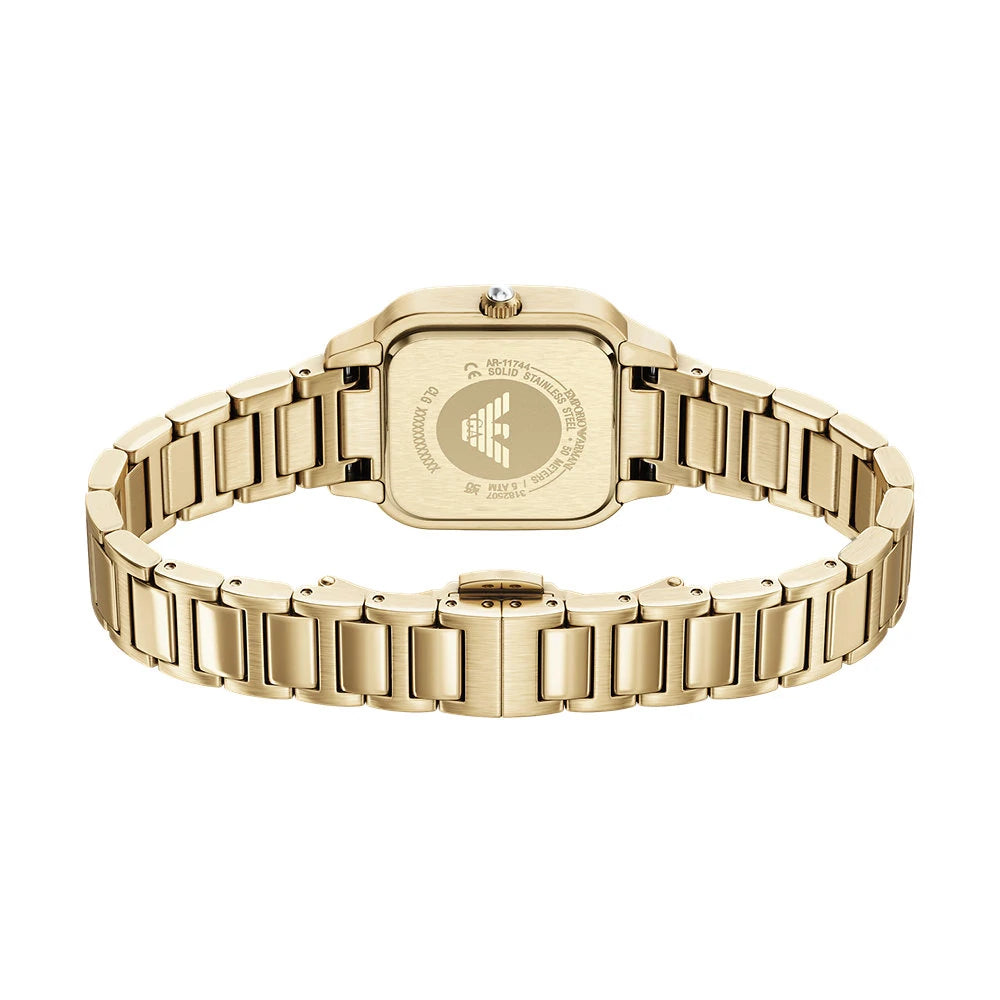 Emporio Armani 35mm Ladies Cecilia Mother of Pearl Dial Yellow Gold Tone Bracelet Watch