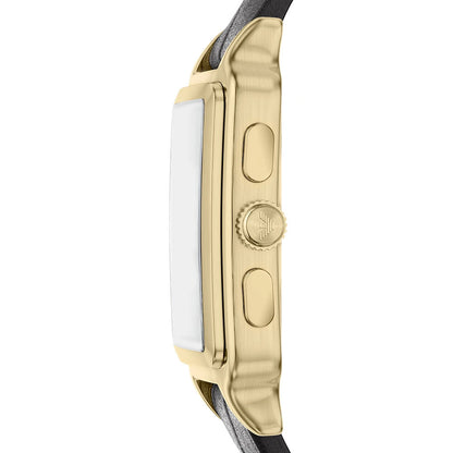 Emporio Armani 38mm Chronograph Diego Yellow Gold Tone Black Dial Date Leather Strap Watch
