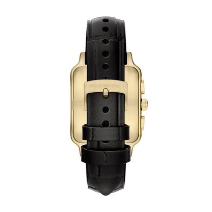 Emporio Armani 38mm Chronograph Diego Yellow Gold Tone Black Dial Date Leather Strap Watch