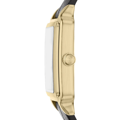 Emporio Armani 36mm Diego Yellow Gold Tone Black Dial Date Leather Strap Watch