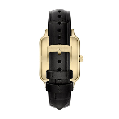 Emporio Armani 36mm Diego Yellow Gold Tone Black Dial Date Leather Strap Watch