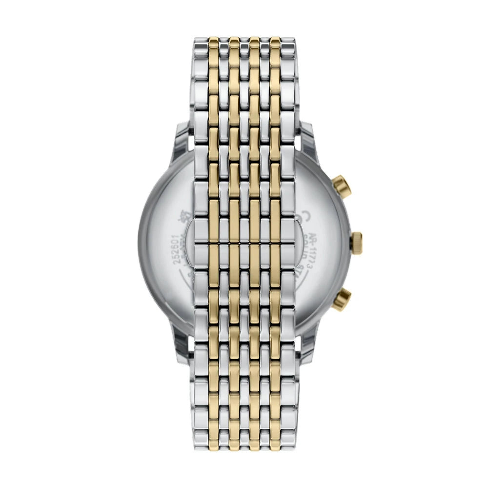 Emporio Armani 42mm Chronograph Minimalist Grey Dial Two Tone Stainless Steel Bracelet Watch