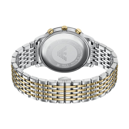 Emporio Armani 42mm Chronograph Minimalist Grey Dial Two Tone Stainless Steel Bracelet Watch