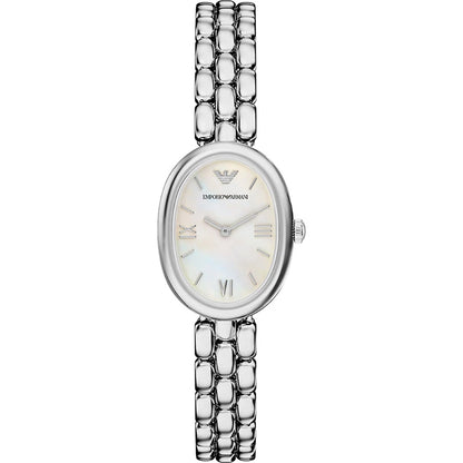 Emporio Armani 28mm Ladies Sinfonia Silver Tone Mother of Pearl Dial Link Watch