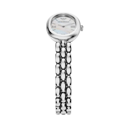 Emporio Armani 28mm Ladies Sinfonia Silver Tone Mother of Pearl Dial Link Watch