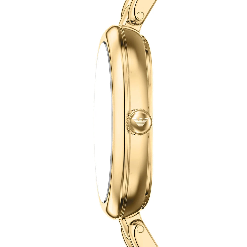 Emporio Armani 28mm Ladies Sinfonia Yellow Gold Tone Mother of Pearl Dial Link Watch