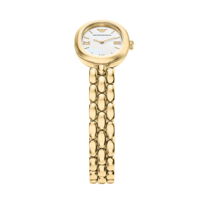 Emporio Armani 28mm Ladies Sinfonia Yellow Gold Tone Mother of Pearl Dial Link Watch