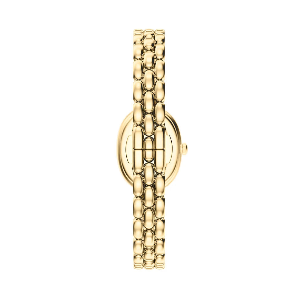 Emporio Armani 28mm Ladies Sinfonia Yellow Gold Tone Mother of Pearl Dial Link Watch
