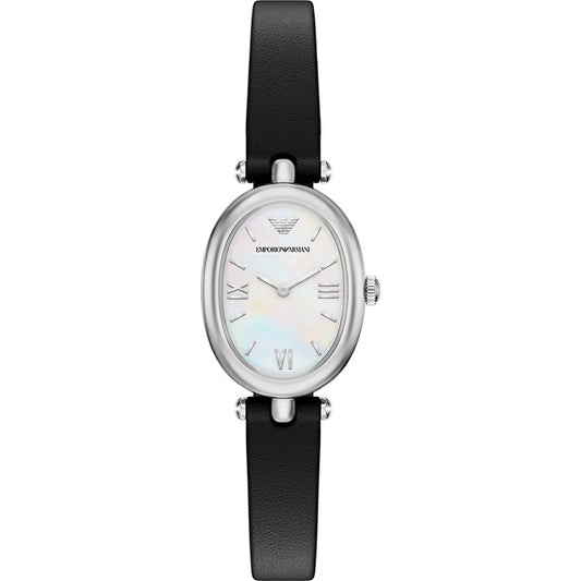 Emporio Armani 28mm Sinfonia Ladies Oval Mother of Pearl Dial Leather Strap Watch