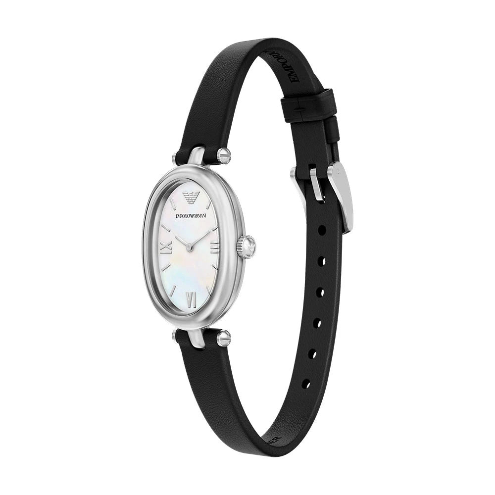Emporio Armani 28mm Sinfonia Ladies Oval Mother of Pearl Dial Leather Strap Watch
