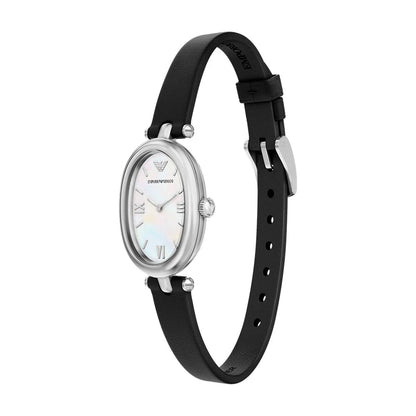 Emporio Armani 28mm Sinfonia Ladies Oval Mother of Pearl Dial Leather Strap Watch