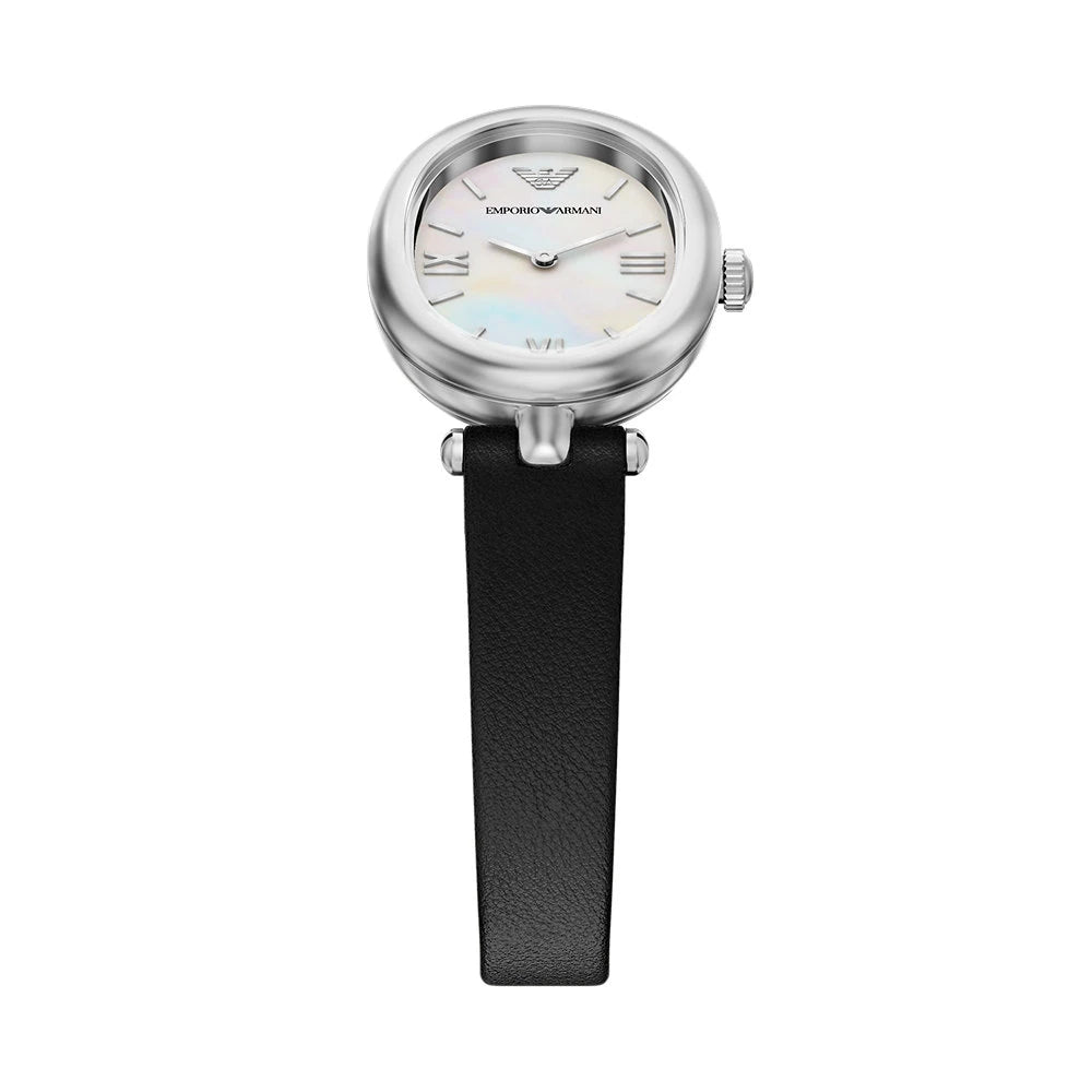 Emporio Armani 28mm Sinfonia Ladies Oval Mother of Pearl Dial Leather Strap Watch