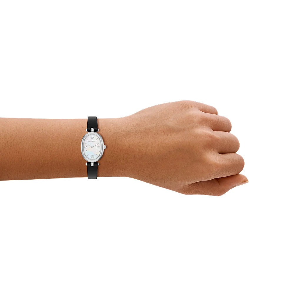 Emporio Armani 28mm Sinfonia Ladies Oval Mother of Pearl Dial Leather Strap Watch