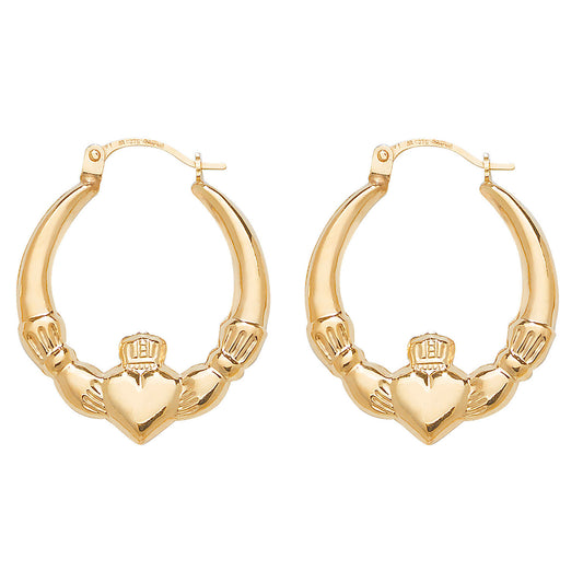 9ct Yellow Gold 25mm Claddagh Creole Hoop Earrings