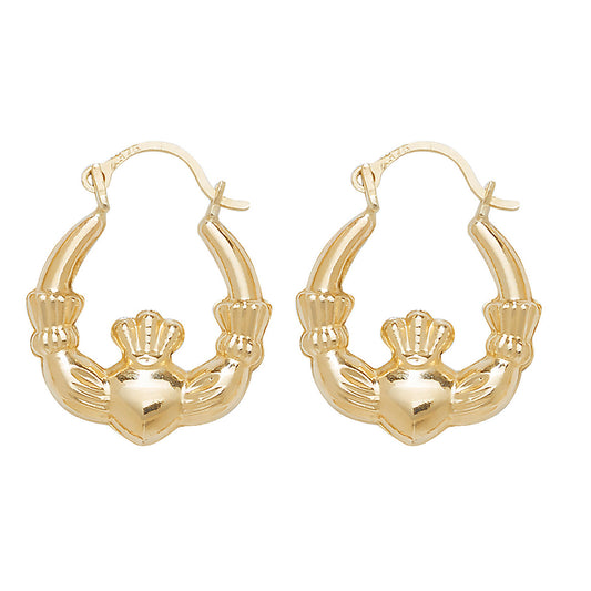 9ct Yellow Gold Claddagh Hoop Earrings