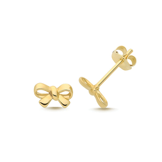 9ct Yellow Gold Cute Bow Stud Earrings