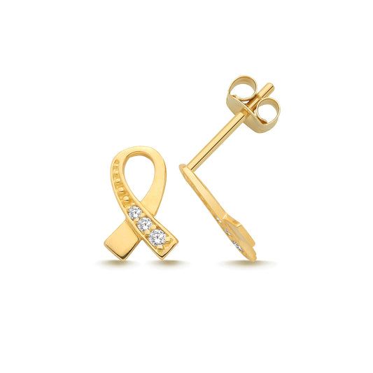9ct Yellow Gold CZ Ribbon Stud Earrings