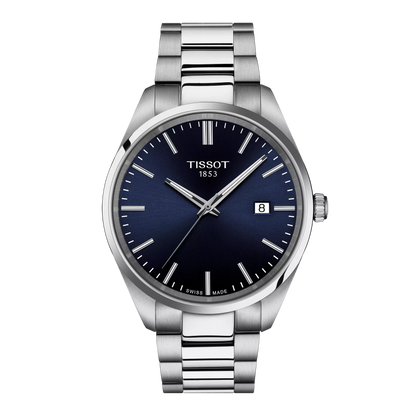Tissot 40mm Silver Tone PR100, Blue & Date Dial, Gents Bracelet Watch