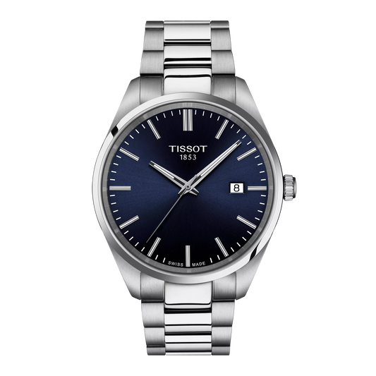 Tissot 40mm Silver Tone PR100, Blue & Date Dial, Gents Bracelet Watch