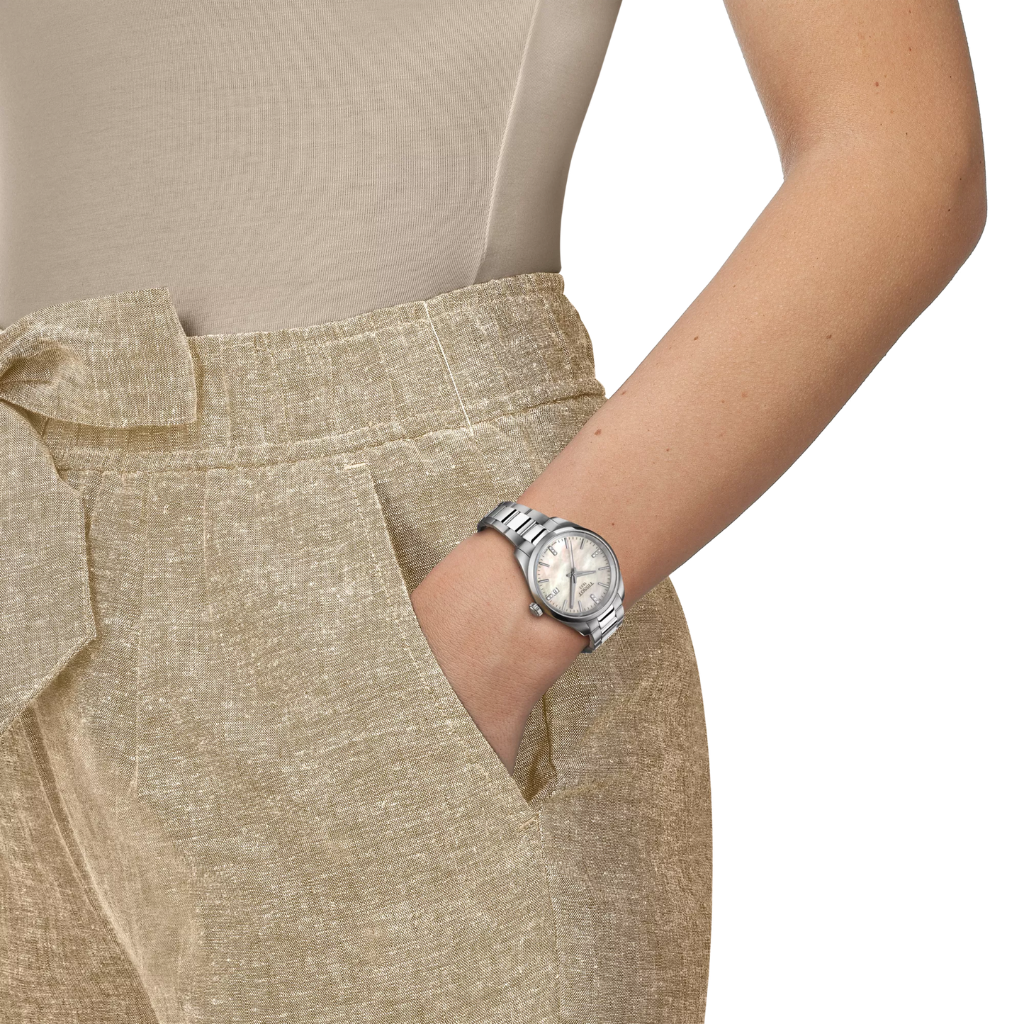 Tissot 34mm Silver PR100, Mother of Pearl & Diamond Dial, Ladies Bracelet Watch