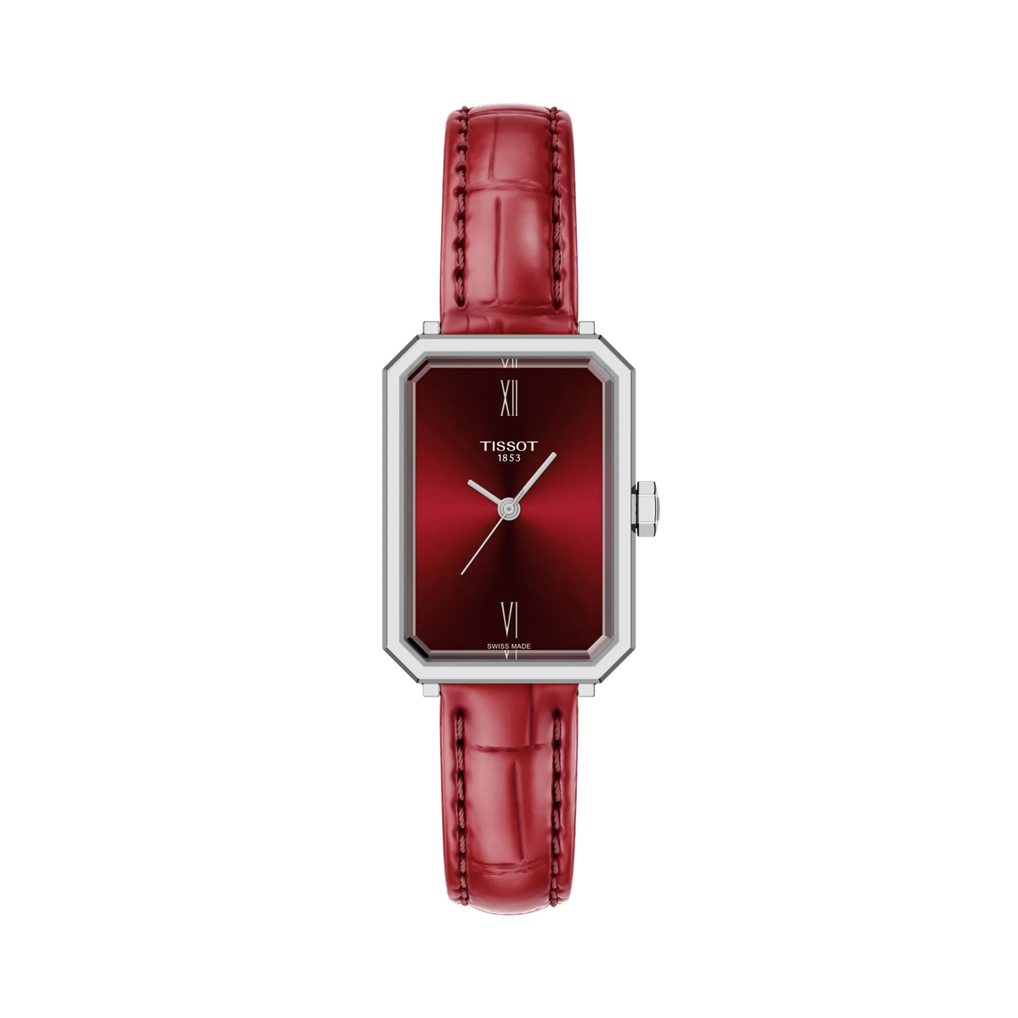 Tissot 30mm Silver SRV, Silver Burgundy Minimalist Dial, Ladies Burgundy Strap Watch