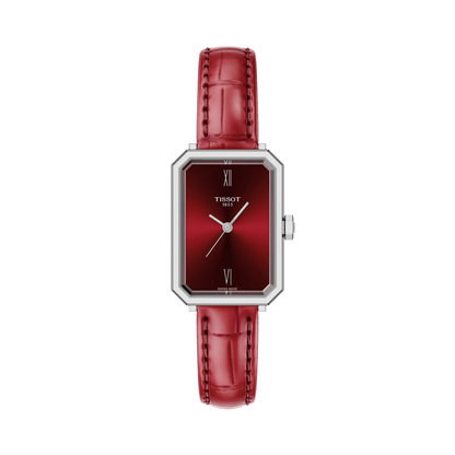 Tissot 30mm Silver SRV, Silver Burgundy Minimalist Dial, Ladies Burgundy Strap Watch