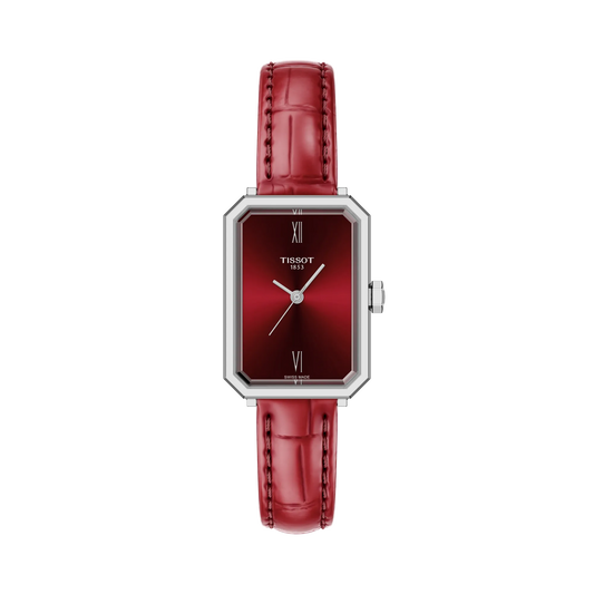 Tissot 30mm Silver SRV, Silver Burgundy Minimalist Dial, Ladies Burgundy Strap Watch