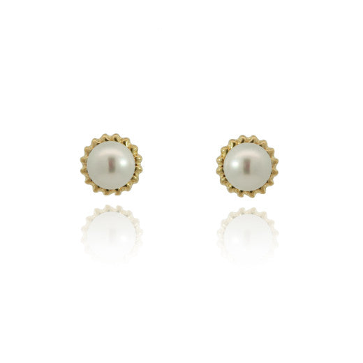 9ct Yellow Gold Rope Edge Cultured Pearl Stud Earrings