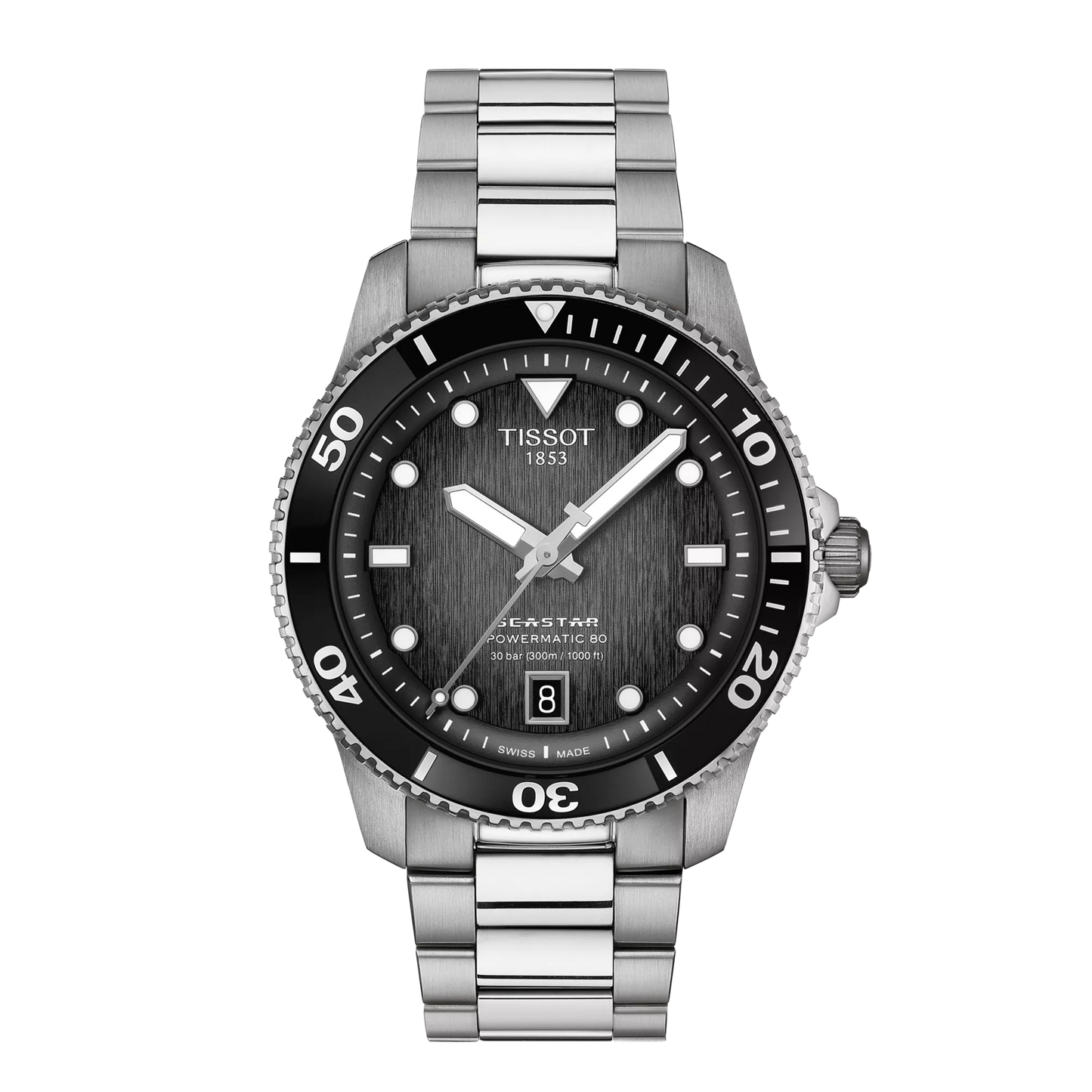 Tissot 40mm Automatic Seastar 1000, Black Diver Style, Gents Bracelet Watch