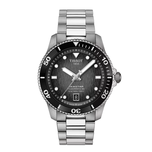 Tissot 40mm Automatic Seastar 1000, Black Diver Style, Gents Bracelet Watch
