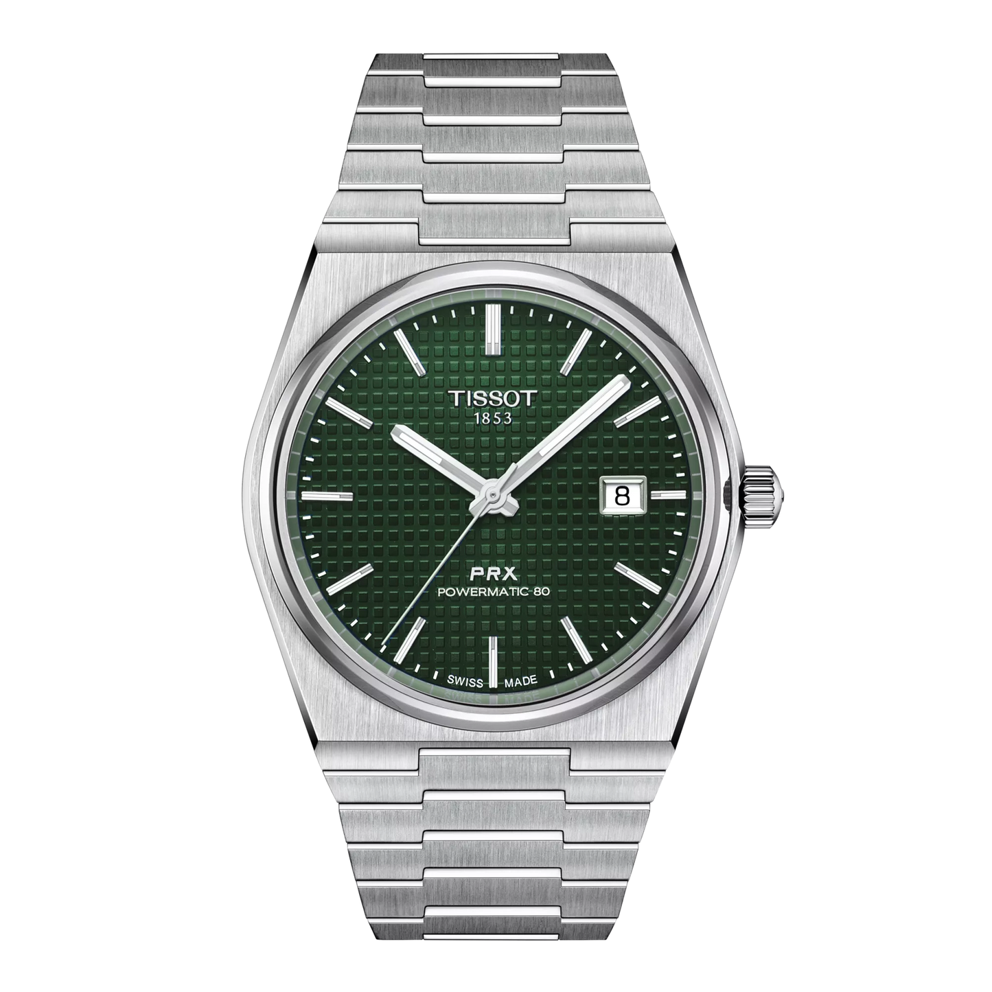 Tissot 40mm Automatic Silver Tone PRX, Green Guilloché & Date Dial, Gents Bracelet Watch