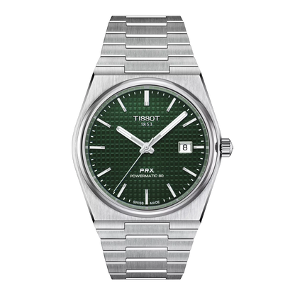Tissot 40mm Automatic Silver Tone PRX, Green Guilloché & Date Dial, Gents Bracelet Watch