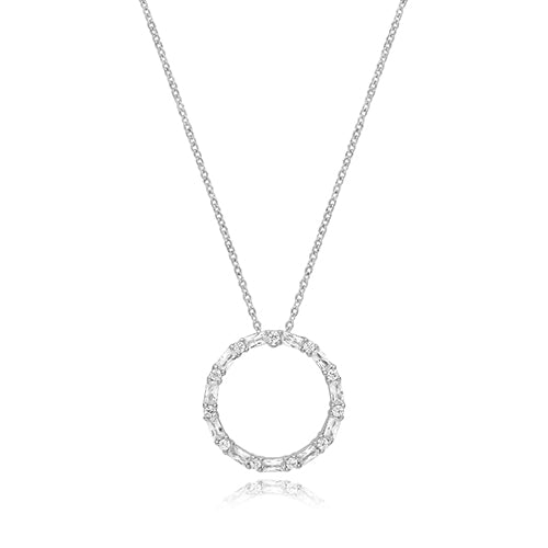 Sterling Silver CZ Baguette Circle of Life Necklace