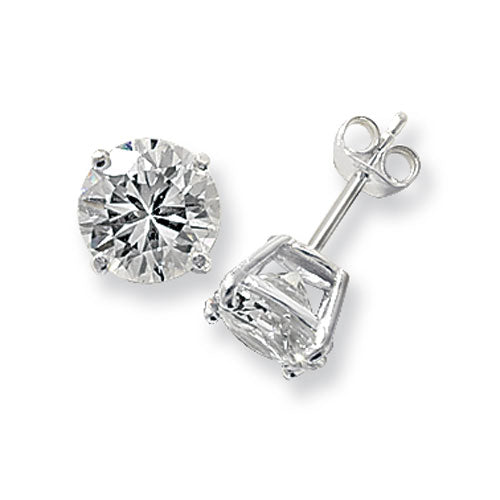 Sterling Silver 9mm Round Solitaire CZ Stud Earrings