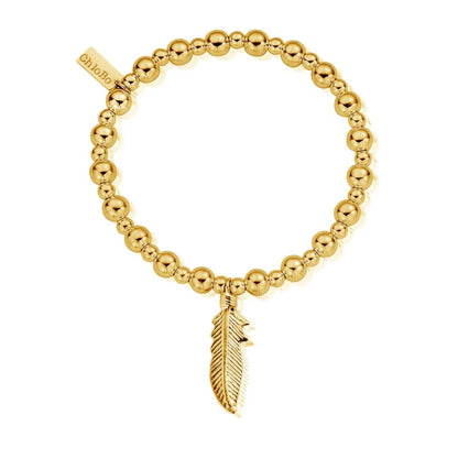 ChloBo Yellow Gold Plated Mini Small Ball Feather Charm Bracelet