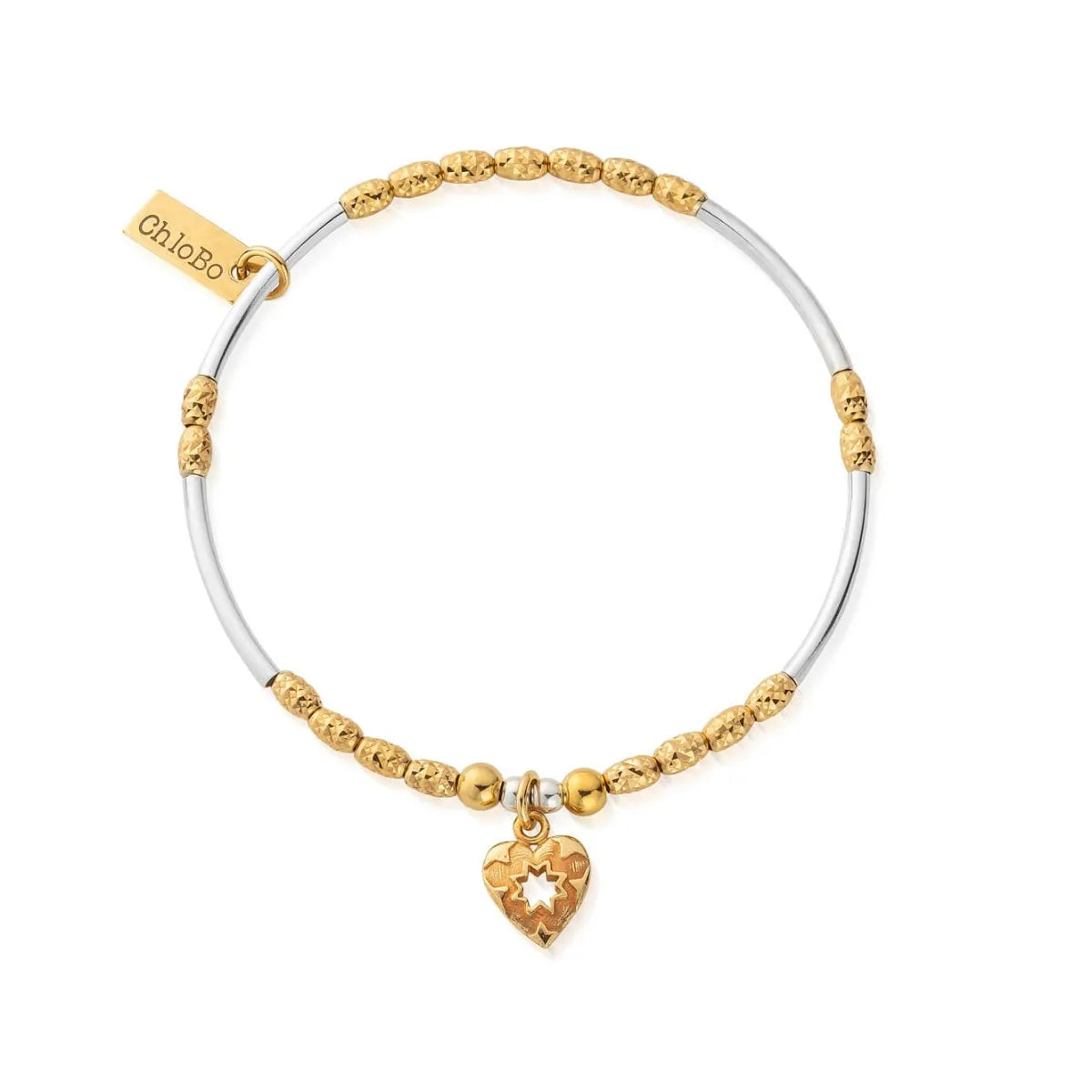 ChloBo Silver & Gold Plated Decorated Star Heart Bracelet